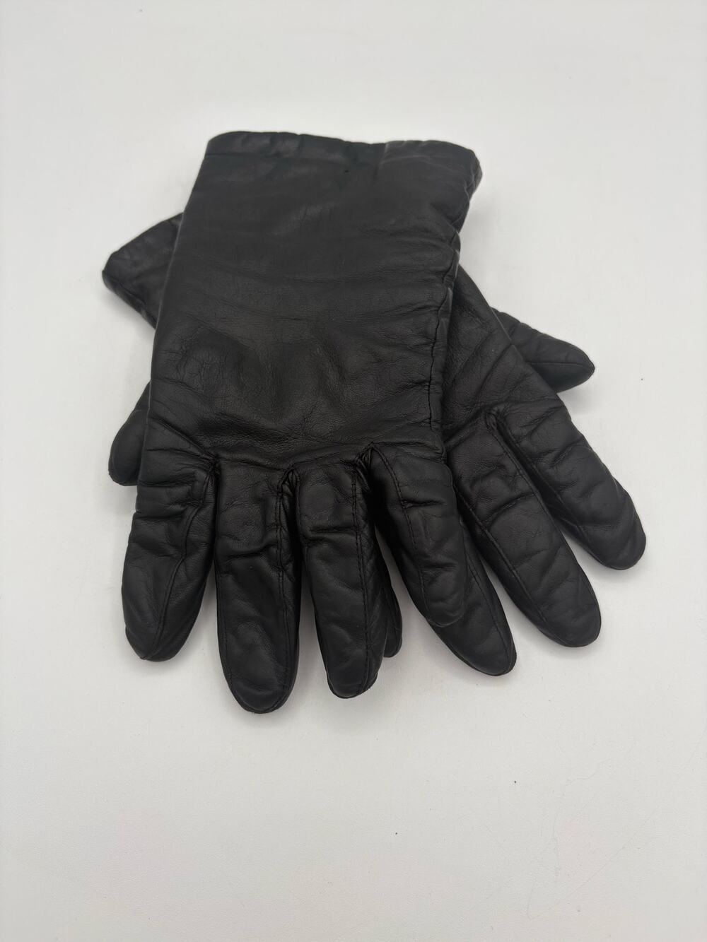 Vintage black leather cashmere lined gloves size 7